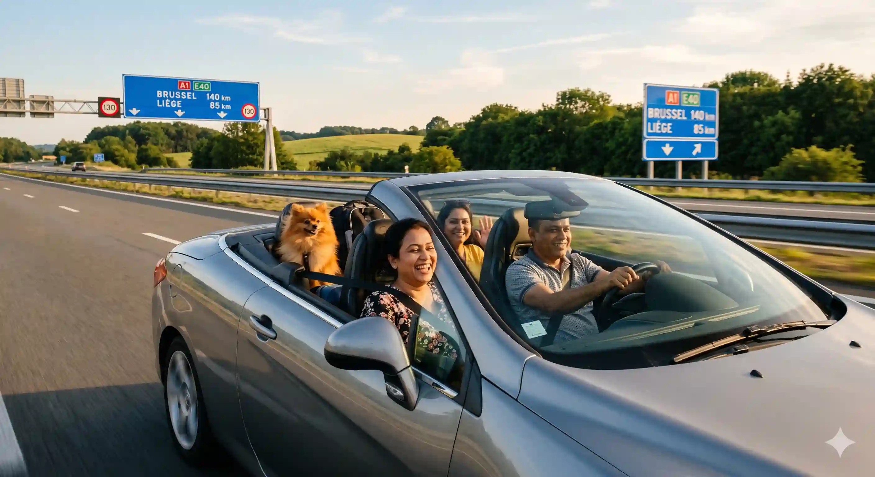 Met de Peugeot cabrio op vakantie over de Europese snelweg